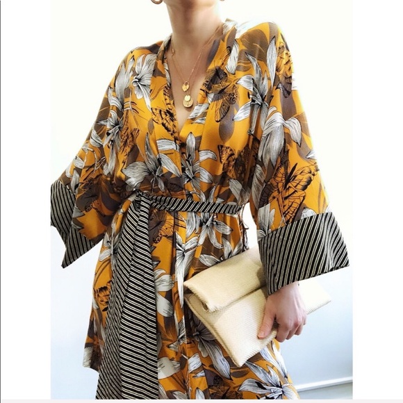 mustard kimono dress